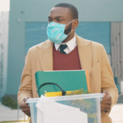 American office worker quitting job